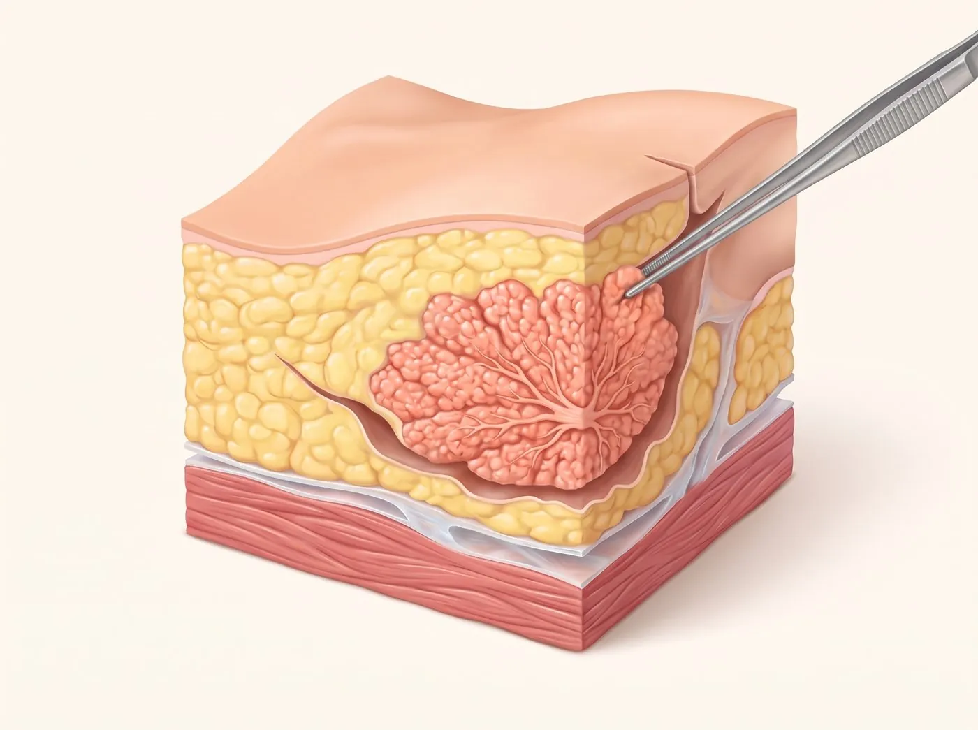 작은 절개로 유선 조직을 들어내는 그림